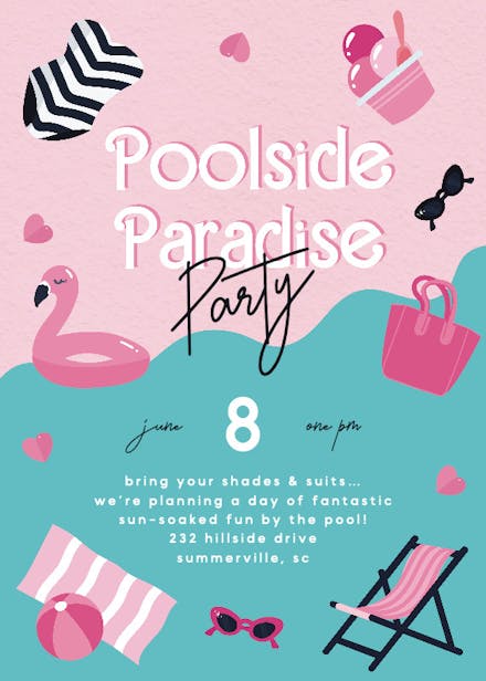 Poolside paradise - pool party invitation