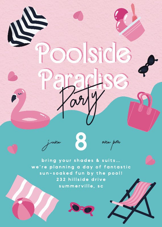 Poolside paradise - pool party invitation