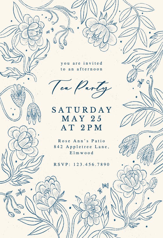 Line drawn floral - party invitation