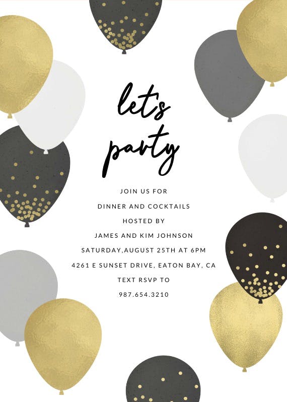 Luxe balloons - invitación para fiesta con cena