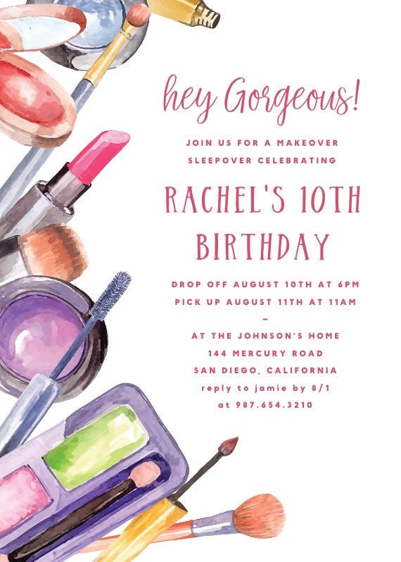 Make up party - birthday invitation