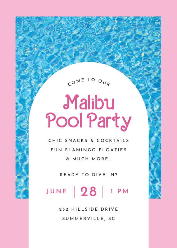 Malibu chic - pool party invitation