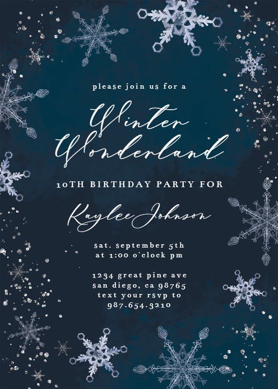 Night snowfall - party invitation