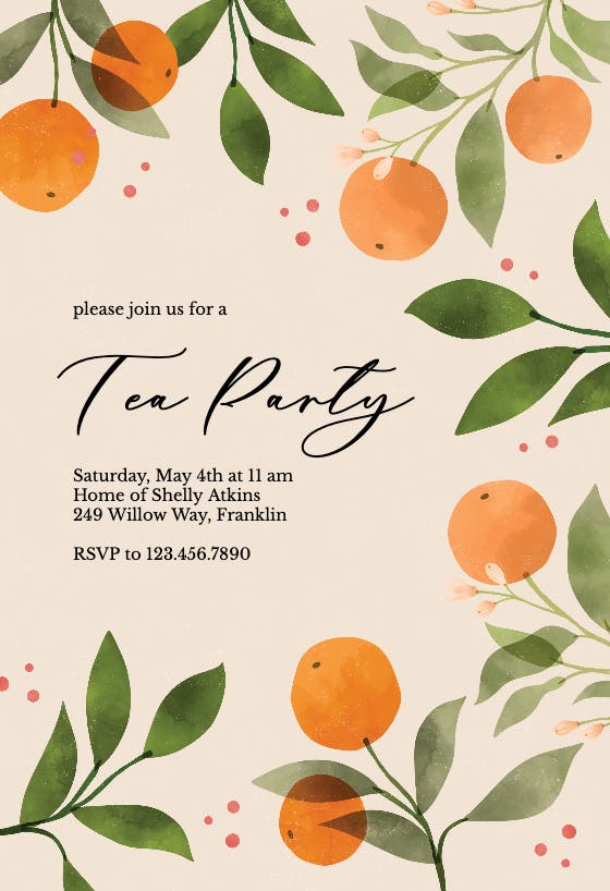 Oranges and florals - party invitation