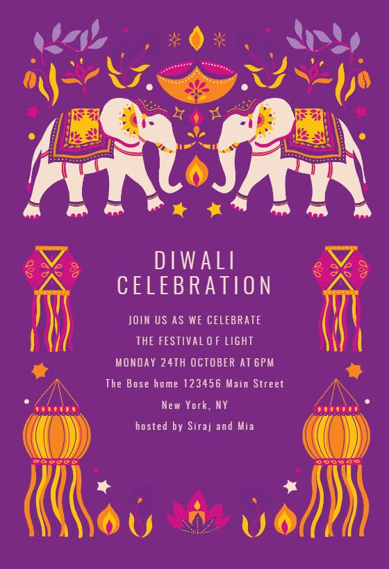 Ornamental elephant frame -  invitacione para el festival de diwali