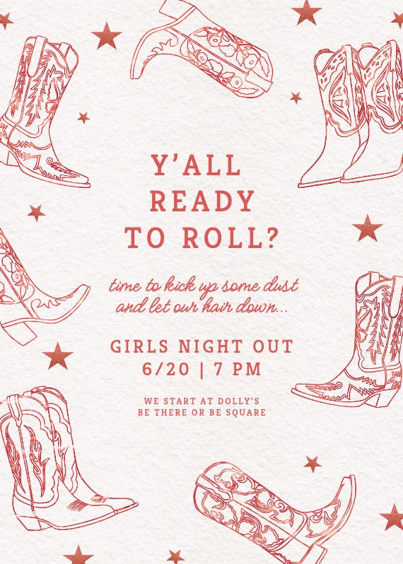 Boots frame - bachelorette party invitation