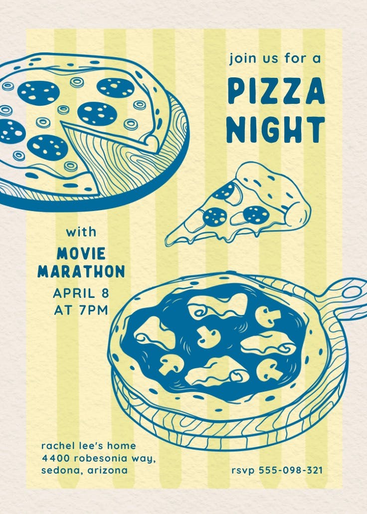 Pinky pizza - printable party invitation