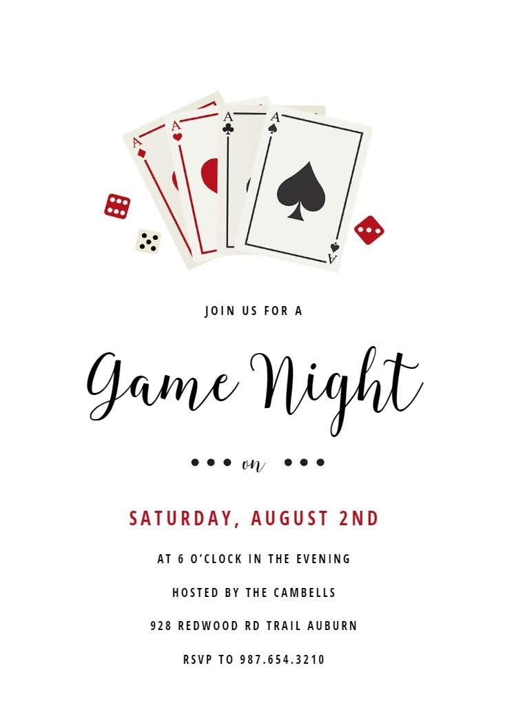 Poker game night - sports & games invitation