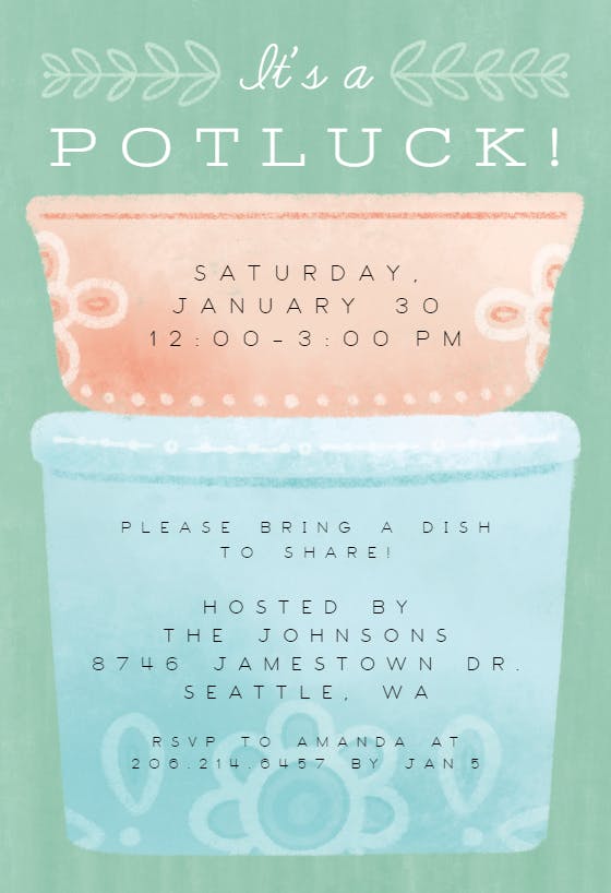 Potluck party - dinner party invitation