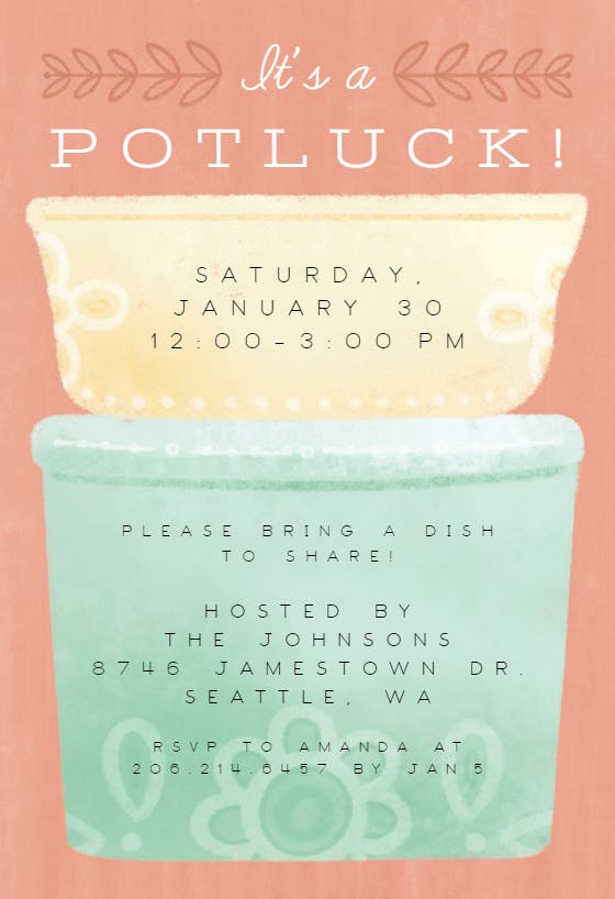 Potluck party - dinner party invitation