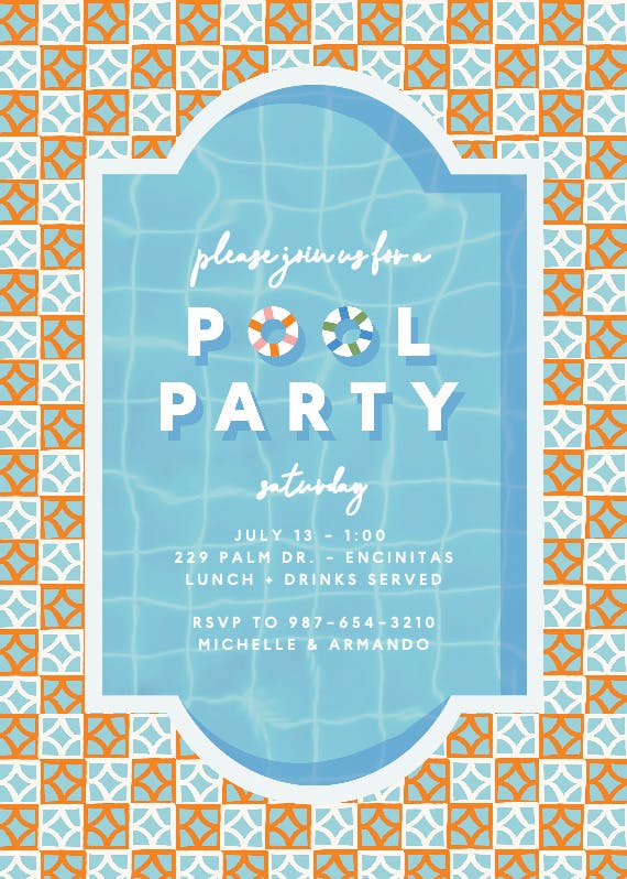 Retro tiles - pool party invitation