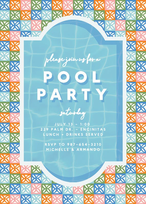 Retro tiles - pool party invitation