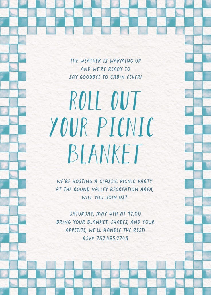 Roll out your blanket - invitación para fiesta