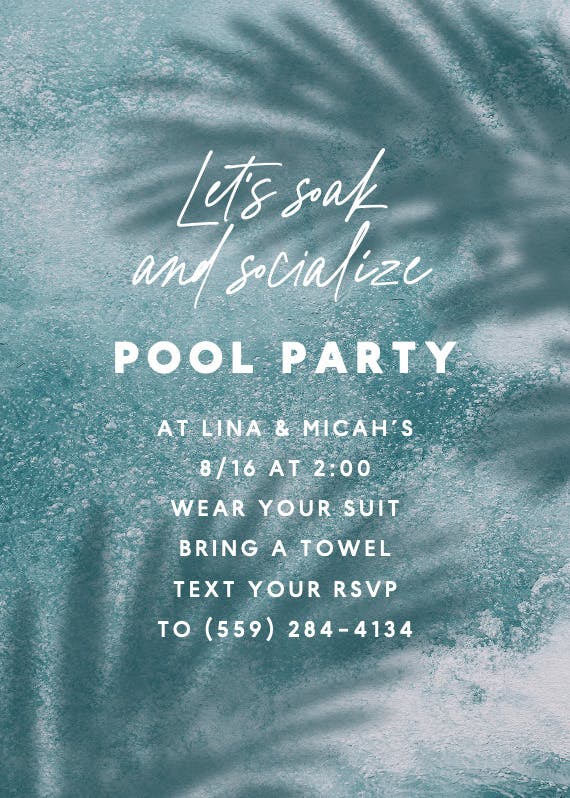Soak and socialize - pool party invitation