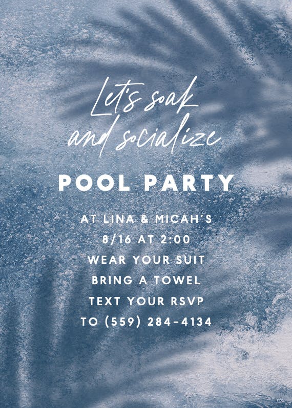 Soak and socialize - pool party invitation
