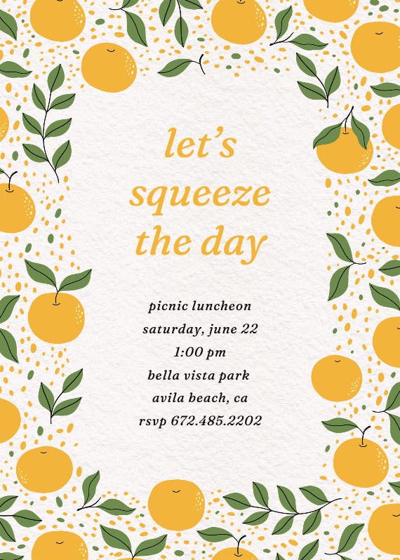 Squeeze the day -  invitación para fiesta