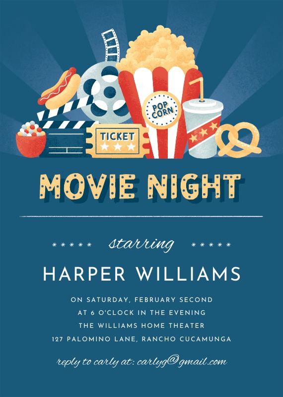 Starring movie night - Party Invitation Template | Greetings Island