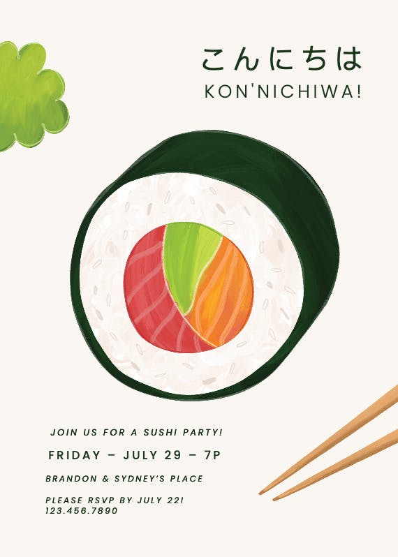 Sushi flair - printable party invitation
