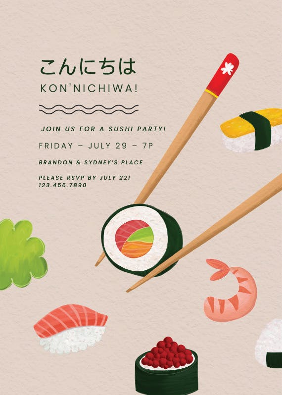 Sushi party - party invitation