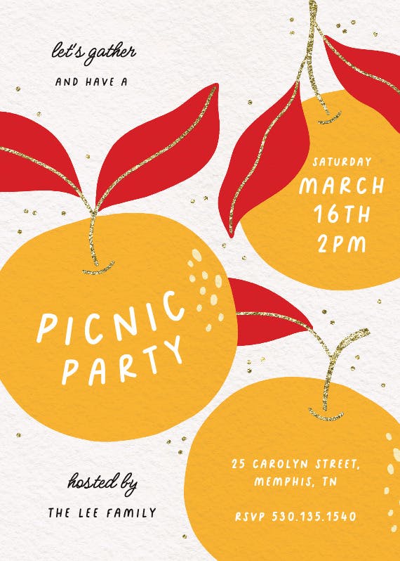 Tangerine dream picnic - invitación de fiesta