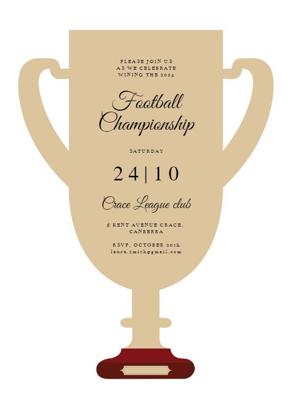 Trophy cup - printable party invitation