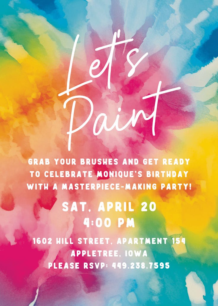 Vibrant tie dye - party invitation