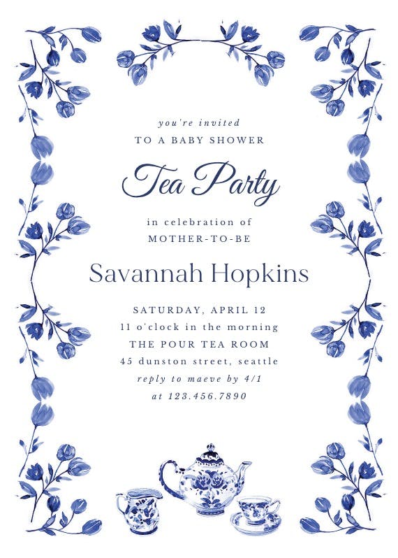 Vintage floral tea - baby shower invitation