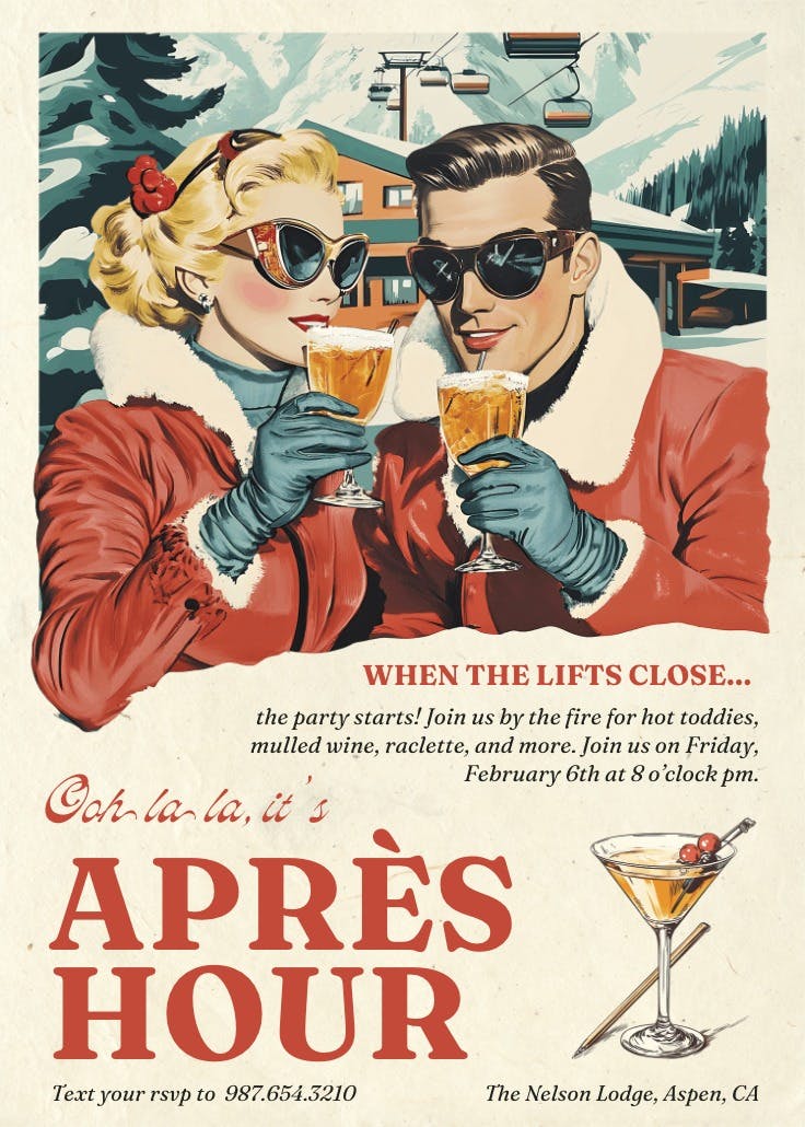 Vintage winter après hour - invitación de fiesta