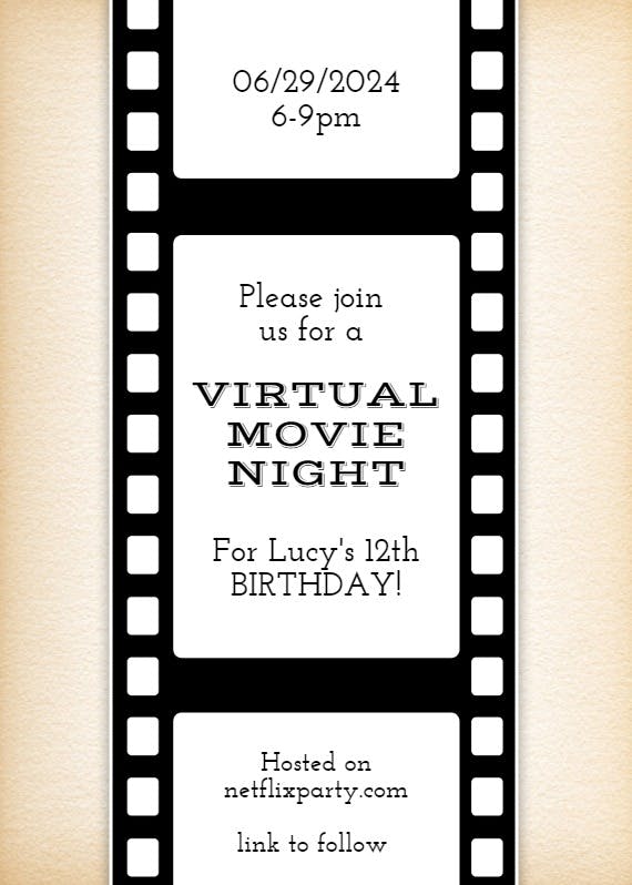Virtual movie night - party invitation