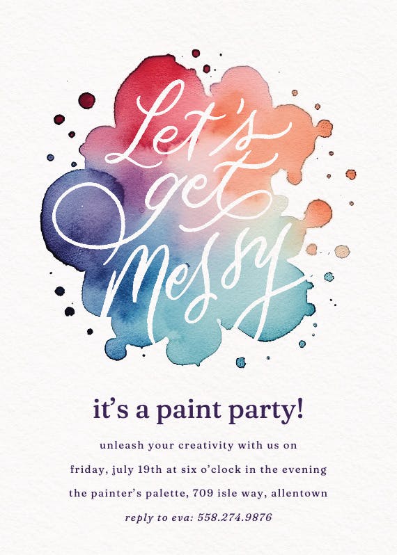 Watercolor splotches - party invitation