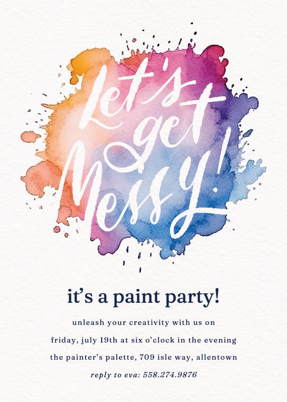Watercolor splotches - party invitation