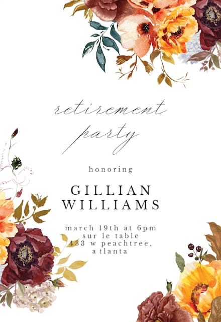 Autumn Flowers - Retirement & Farewell Party Invitation