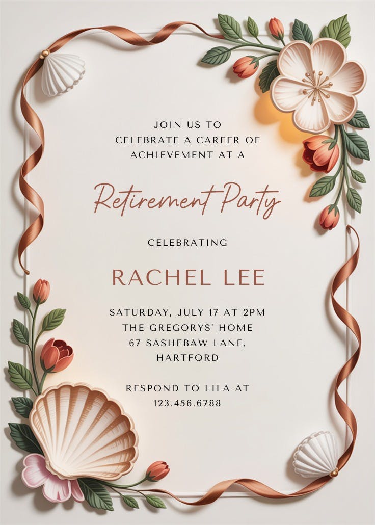Beach florals - invitación para jubilación