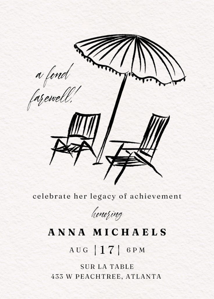 Beach umbrella - retirement & farewell party invitation