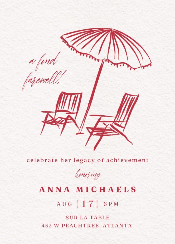 Beach umbrella - retirement & farewell party invitation