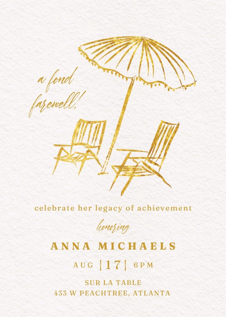 Beach umbrella - retirement & farewell party invitation