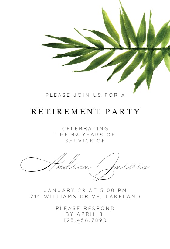 Big palm script - retirement & farewell party invitation