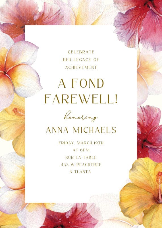 Blooming new chapter - retirement & farewell party invitation