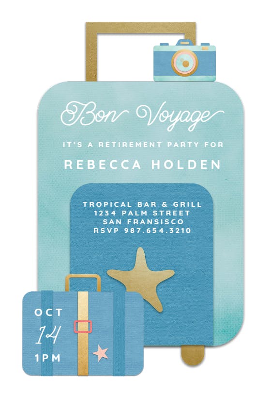 Blue luggage - retirement & farewell party invitation