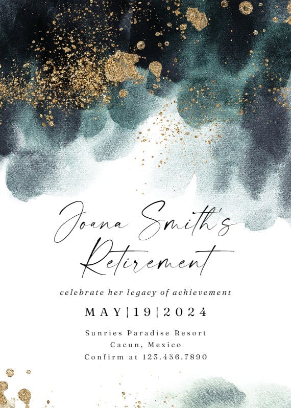 Blue paint and gold - retirement & farewell party invitation