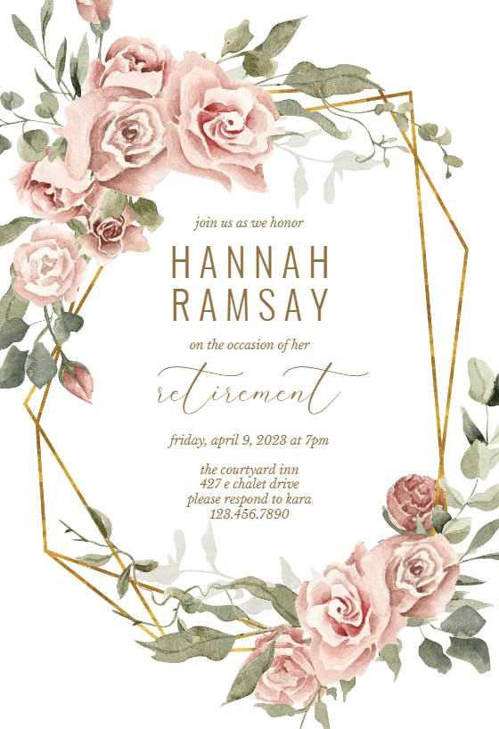 Dusty Pink Rose Gold Border - Retirement & Farewell Party Invitation ...