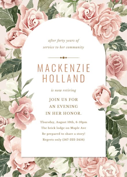 Boho rose dusty pink frame - retirement & farewell party invitation