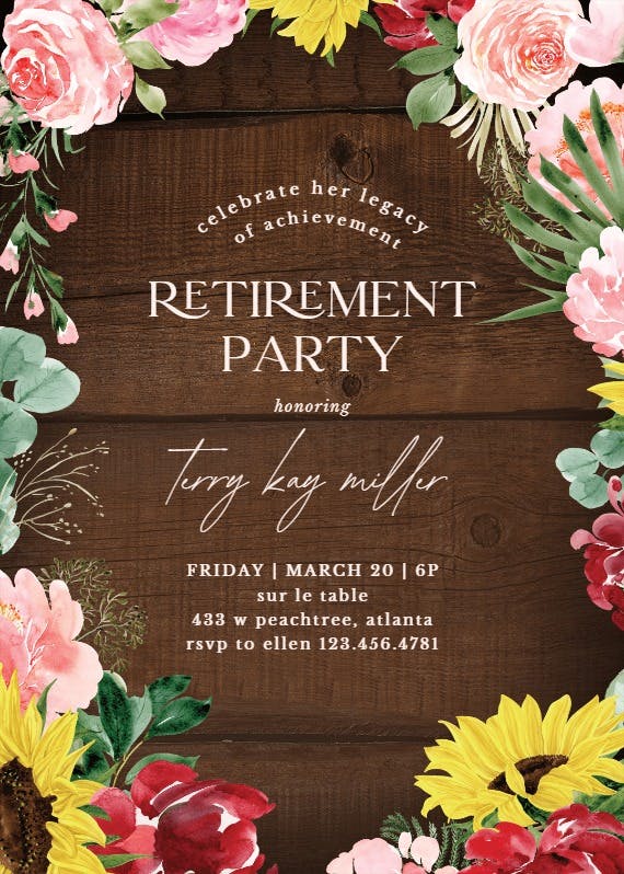 Burgundy sunflower - retirement & farewell party invitation