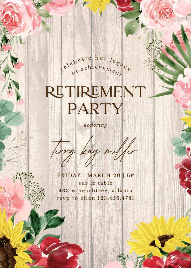 Burgundy sunflower - retirement & farewell party invitation