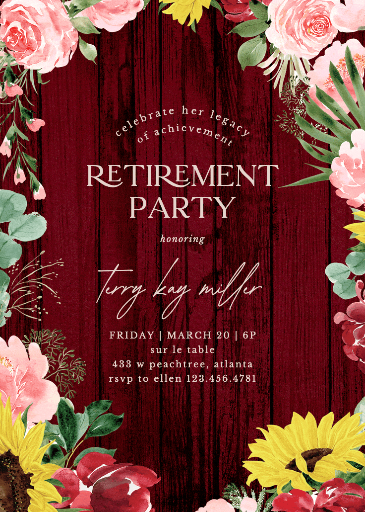 Burgundy sunflower - retirement & farewell party invitation
