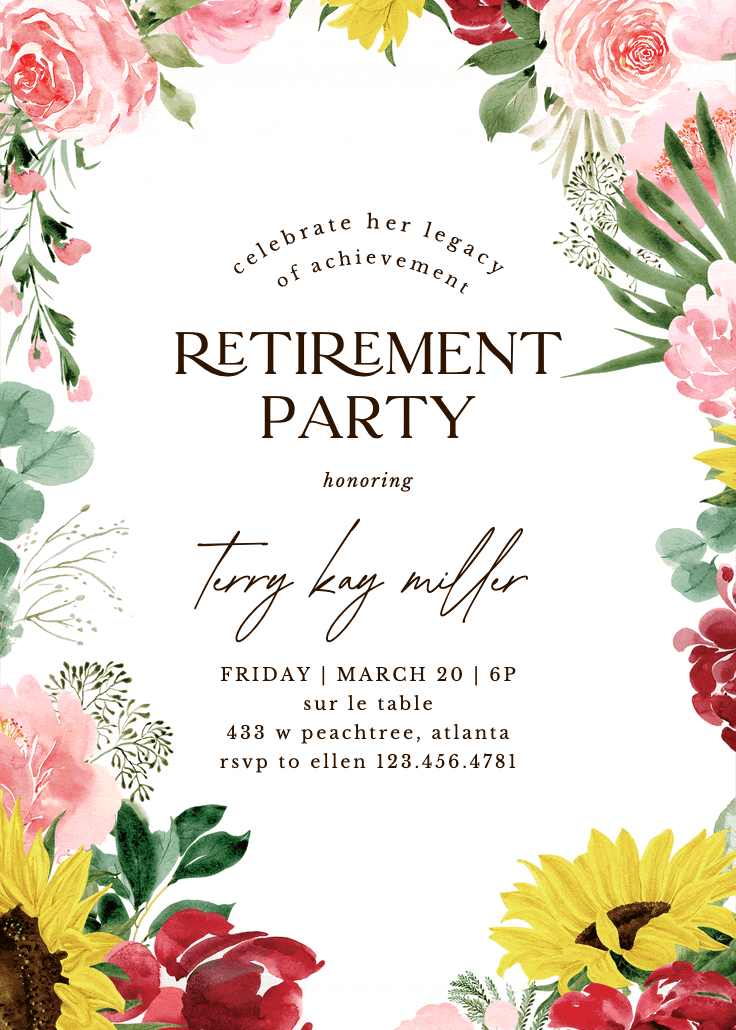 Burgundy sunflower - retirement & farewell party invitation