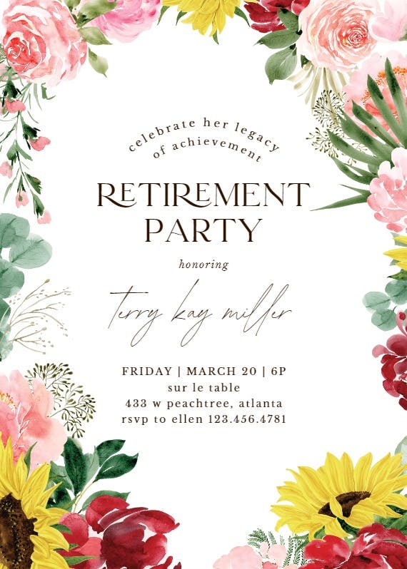 Burgundy sunflower - retirement & farewell party invitation