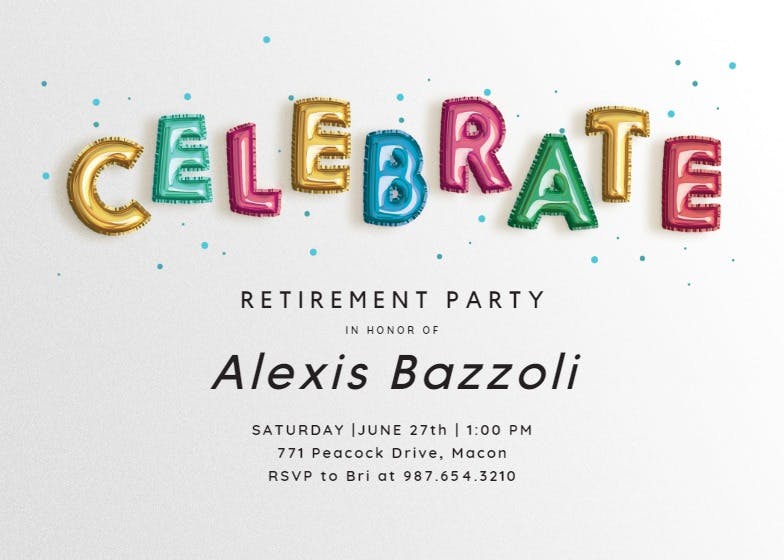 Celebration balloons - retirement & farewell party invitation