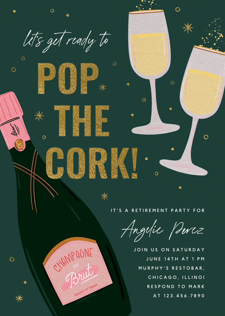 Champagne brut - retirement & farewell party invitation