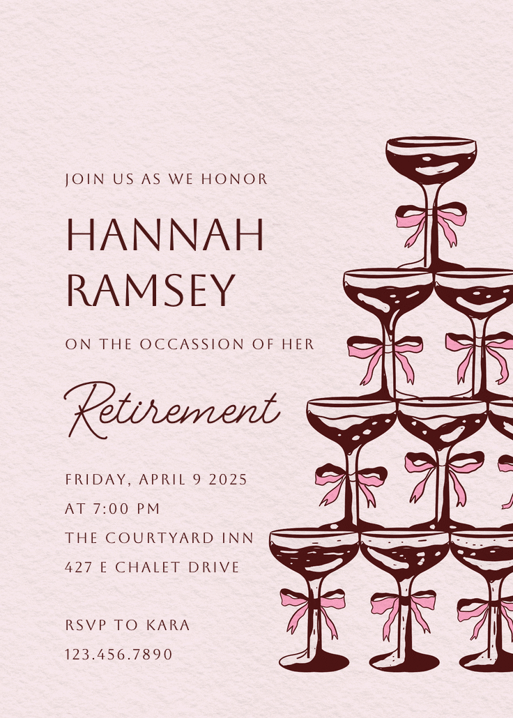 Champagne tower - retirement & farewell party invitation